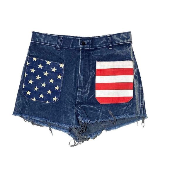 Vintage US Navy Navdungaree Denim Shorts With The American Flag Size - Picture 1 of 4